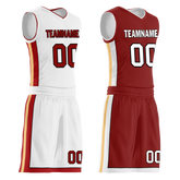 Custom White Red Classic Style Reversible Basketball Uniform Personalized COOLMAX BBJR-D017017